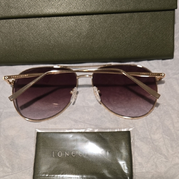 Longchamp Gold Rose Aviator Unisex Sunglasses - Picture 3 of 9